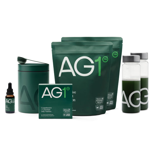 AG1 Greens Powder Family Value Kit (60 servings + 2 Shakers + Essentials + Travel packs)
